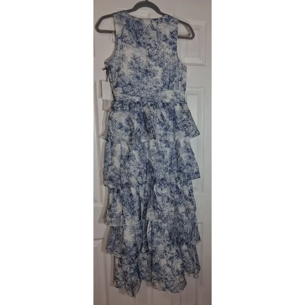 1.state womens size 4 small maxi long tiered dress blue white fairy boho